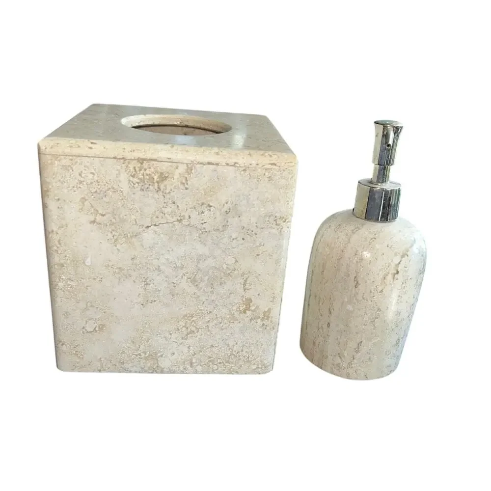 Natural travertine stone bathroom liquid soap dispenser tissue box cover